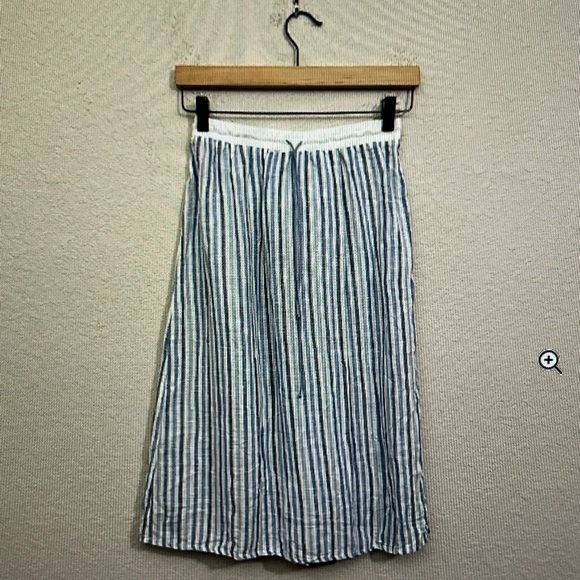 SITA MURT Striped 100% Linen Midi Skirt Drawstring in Blue/White Sz S-44 - Picture 1 of 7